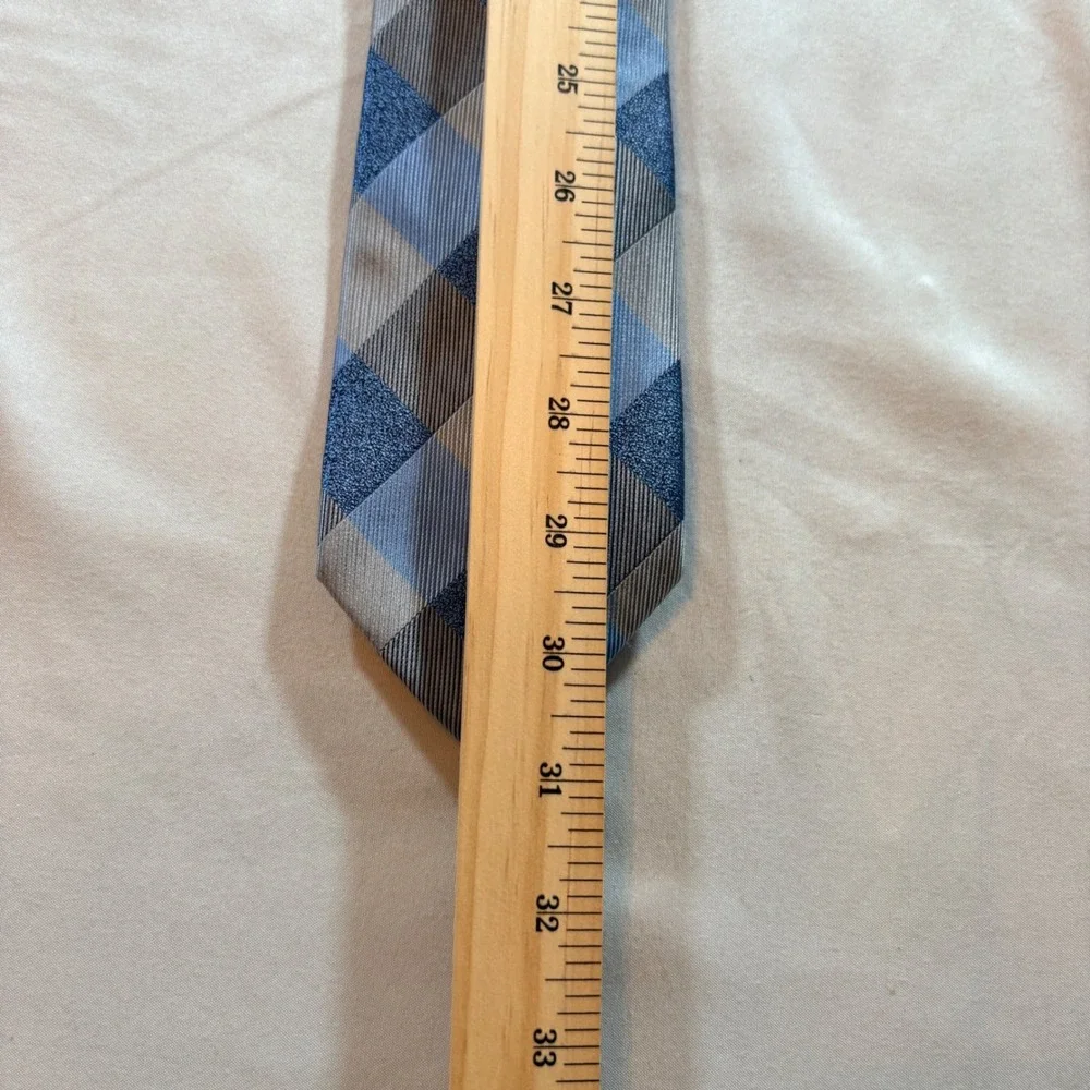 Bespoke New York Necktie Mens OS Blue Brown Buffalo Plaid Textured Polyester Tie